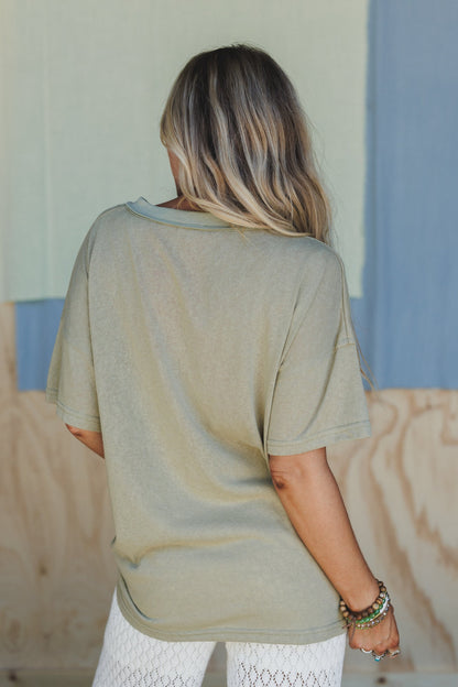 Tash V Neck Tee - Moss