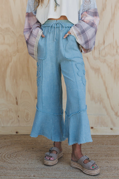 Rustic Bloom Floral Patchwork Pants - Blue
