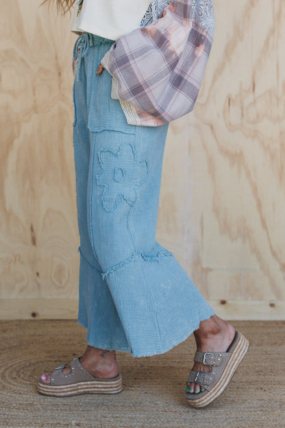 Rustic Bloom Floral Patchwork Pants - Blue