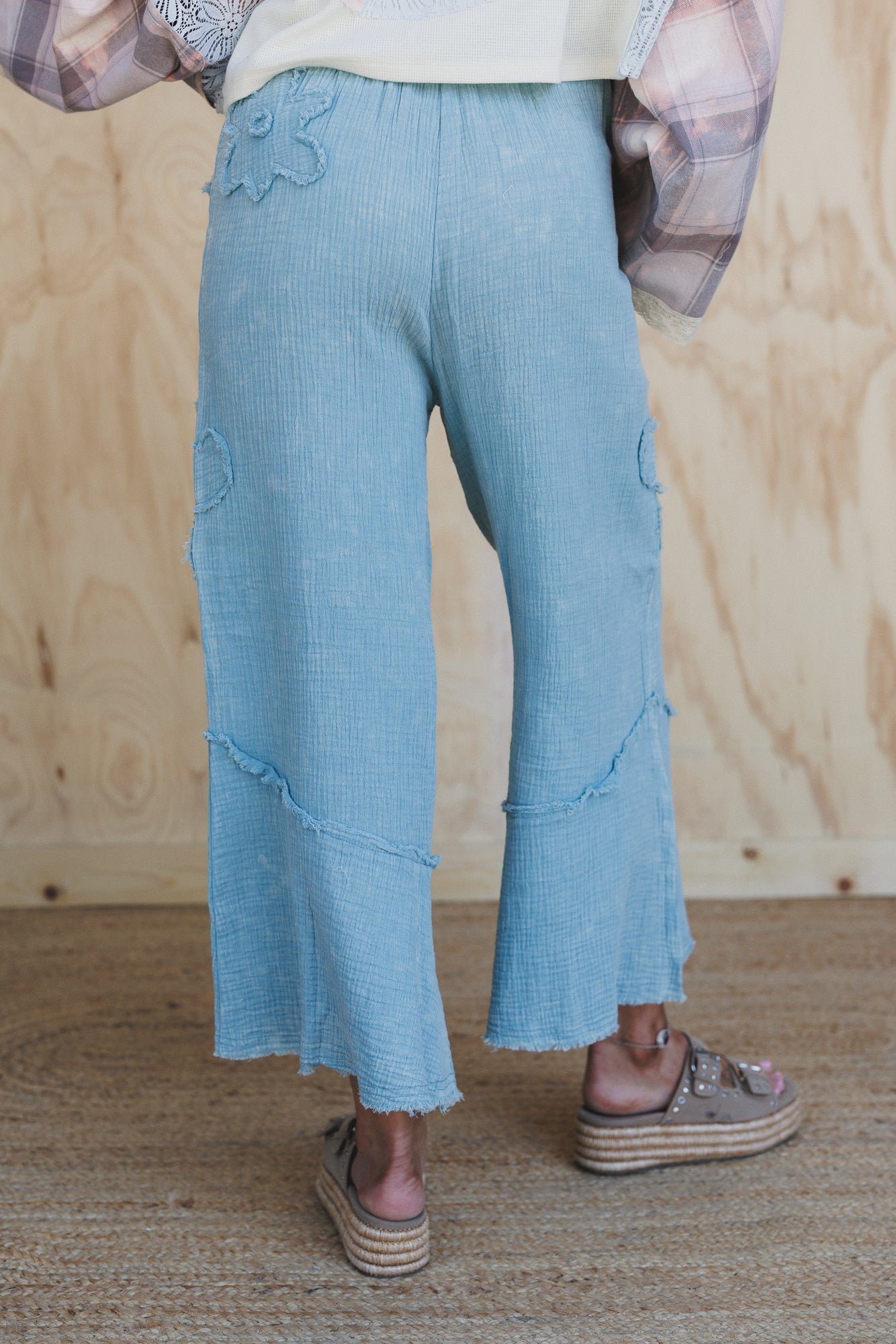 Rustic Bloom Floral Patchwork Pants - Blue