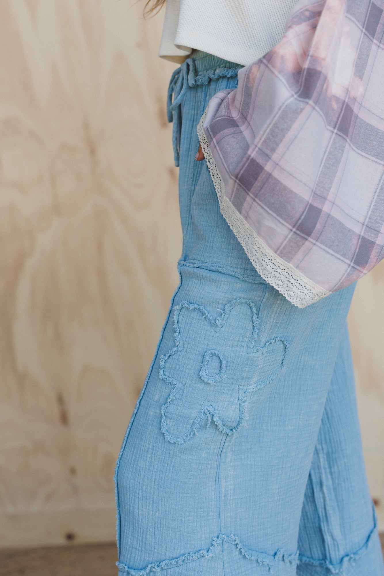 Rustic Bloom Floral Patchwork Pants - Blue