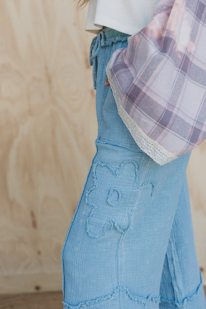 Rustic Bloom Floral Patchwork Pants - Blue