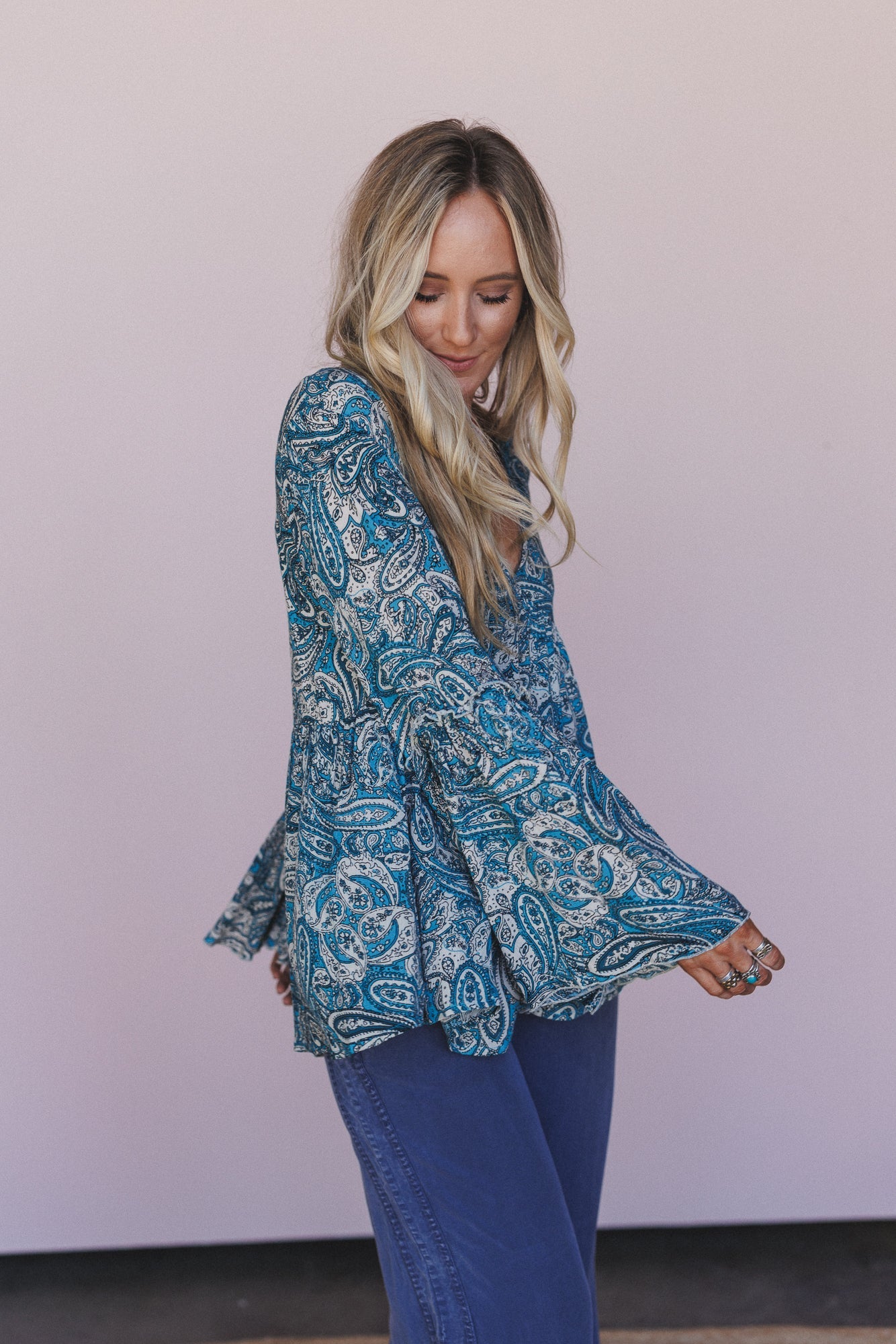 The Nest Brea Paisley Print Top - Blue Paisley Print