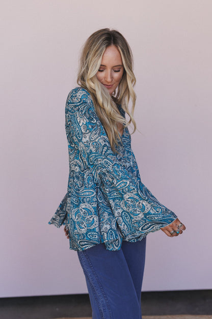 The Nest Brea Paisley Print Top - Blue Paisley Print