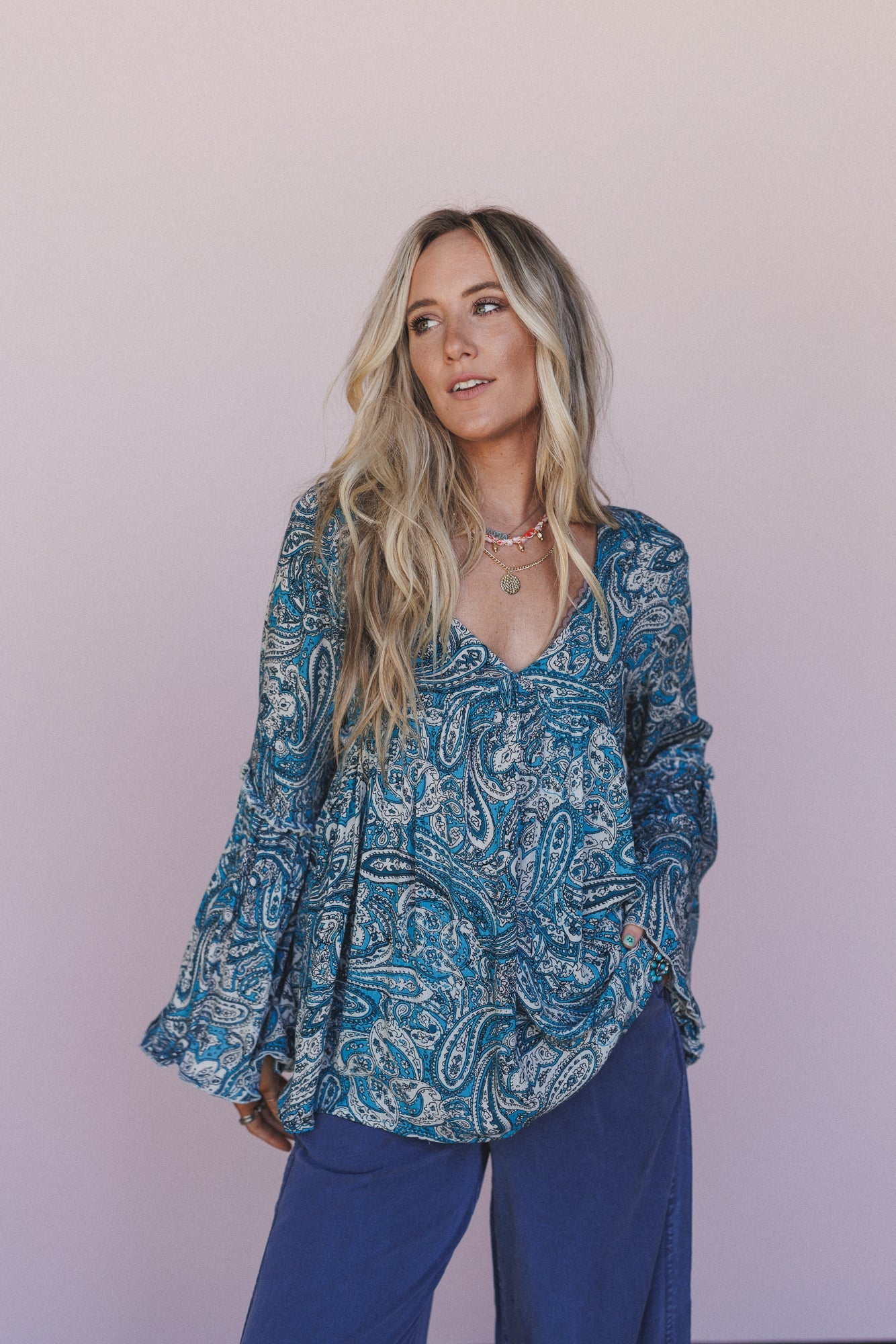 The Nest Brea Paisley Print Top - Blue Paisley Print