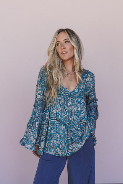 The Nest Brea Paisley Print Top - Blue Paisley Print