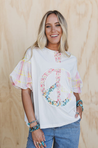 Peace Woven Patchwork Top - Pink