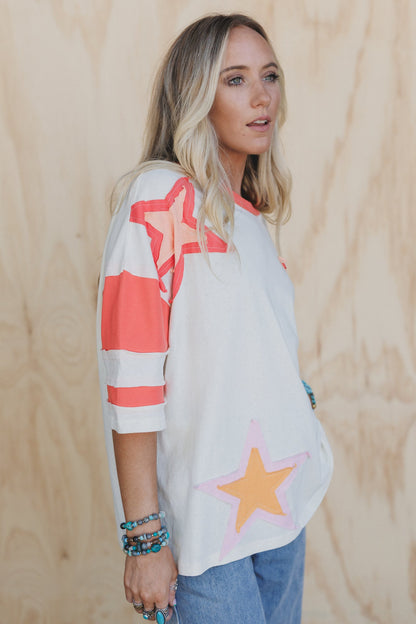 Celestial Drift Colorblock Patched Top - Ivory