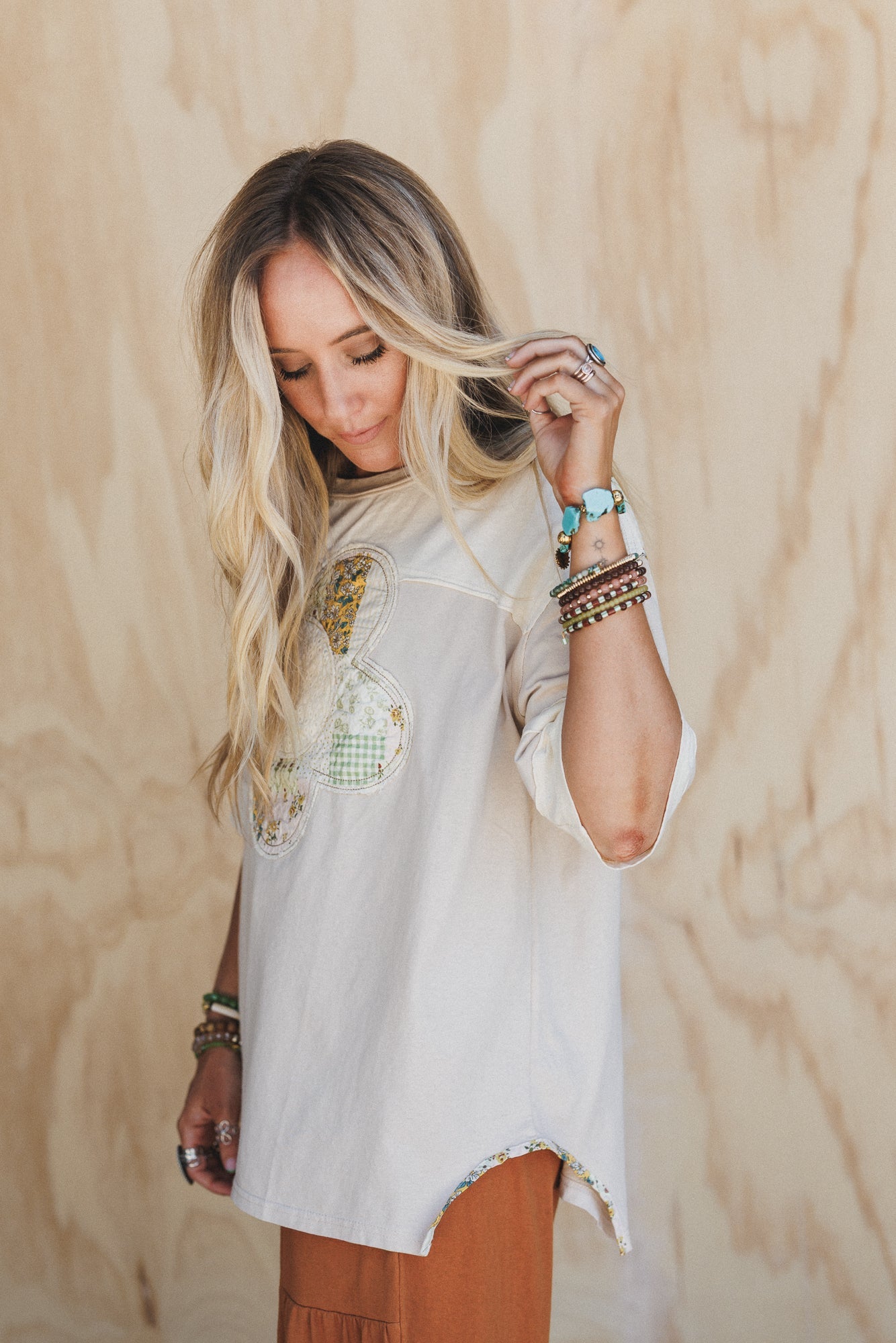 Sunwoven Daisy Patchwork Top - Mushroom