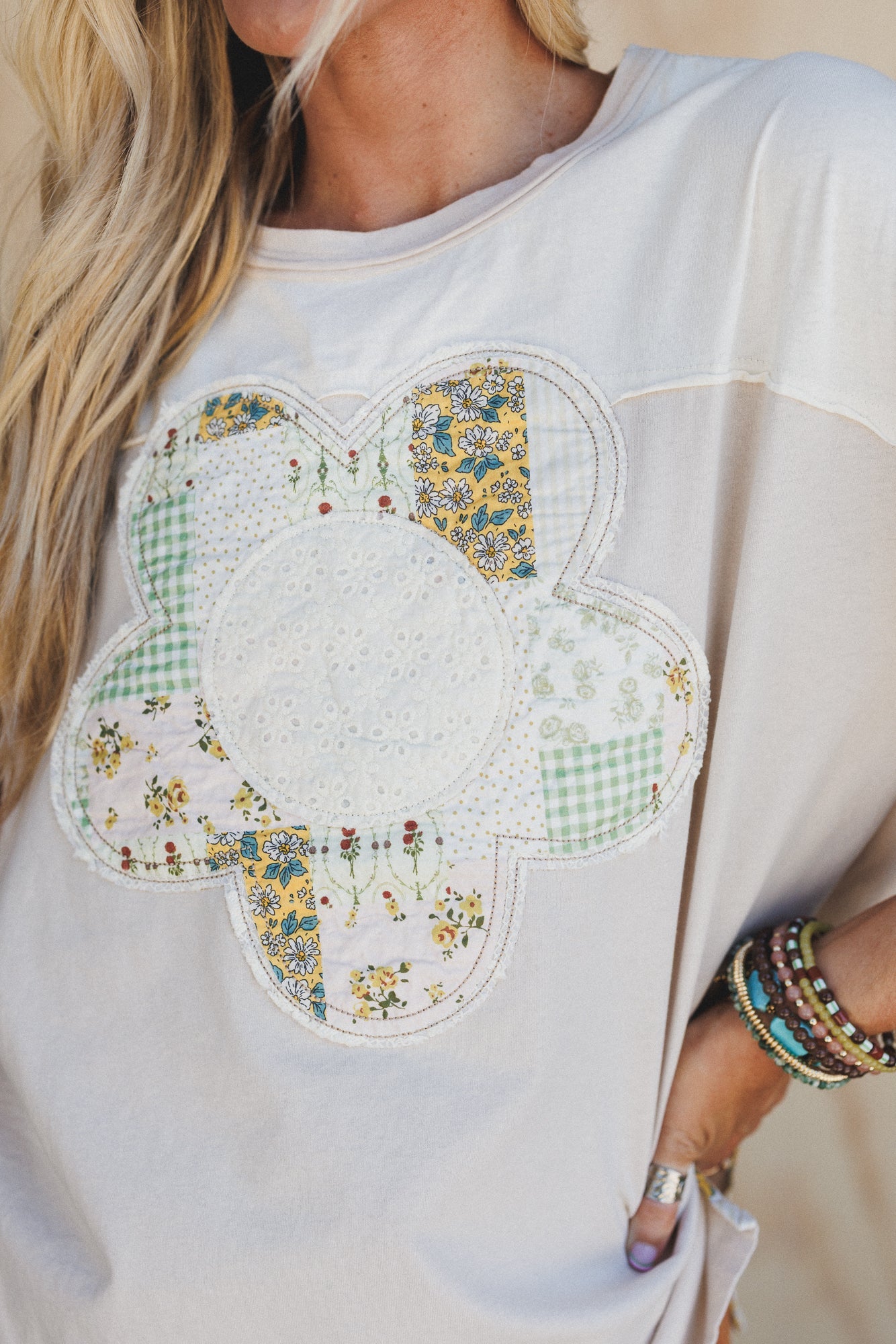 Sunwoven Daisy Patchwork Top - Mushroom