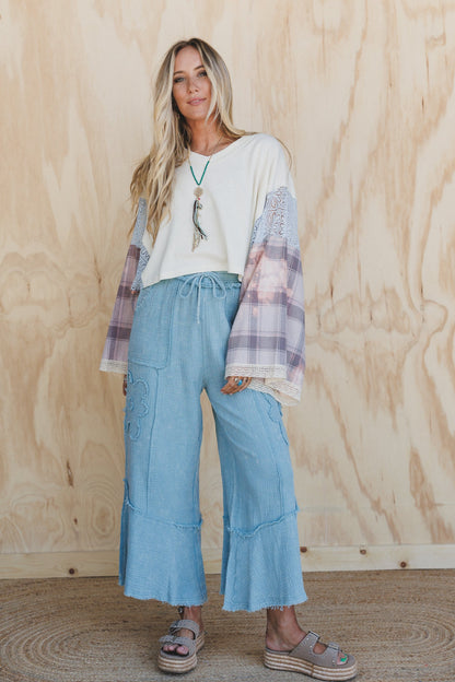 Rustic Bloom Floral Patchwork Pants - Blue