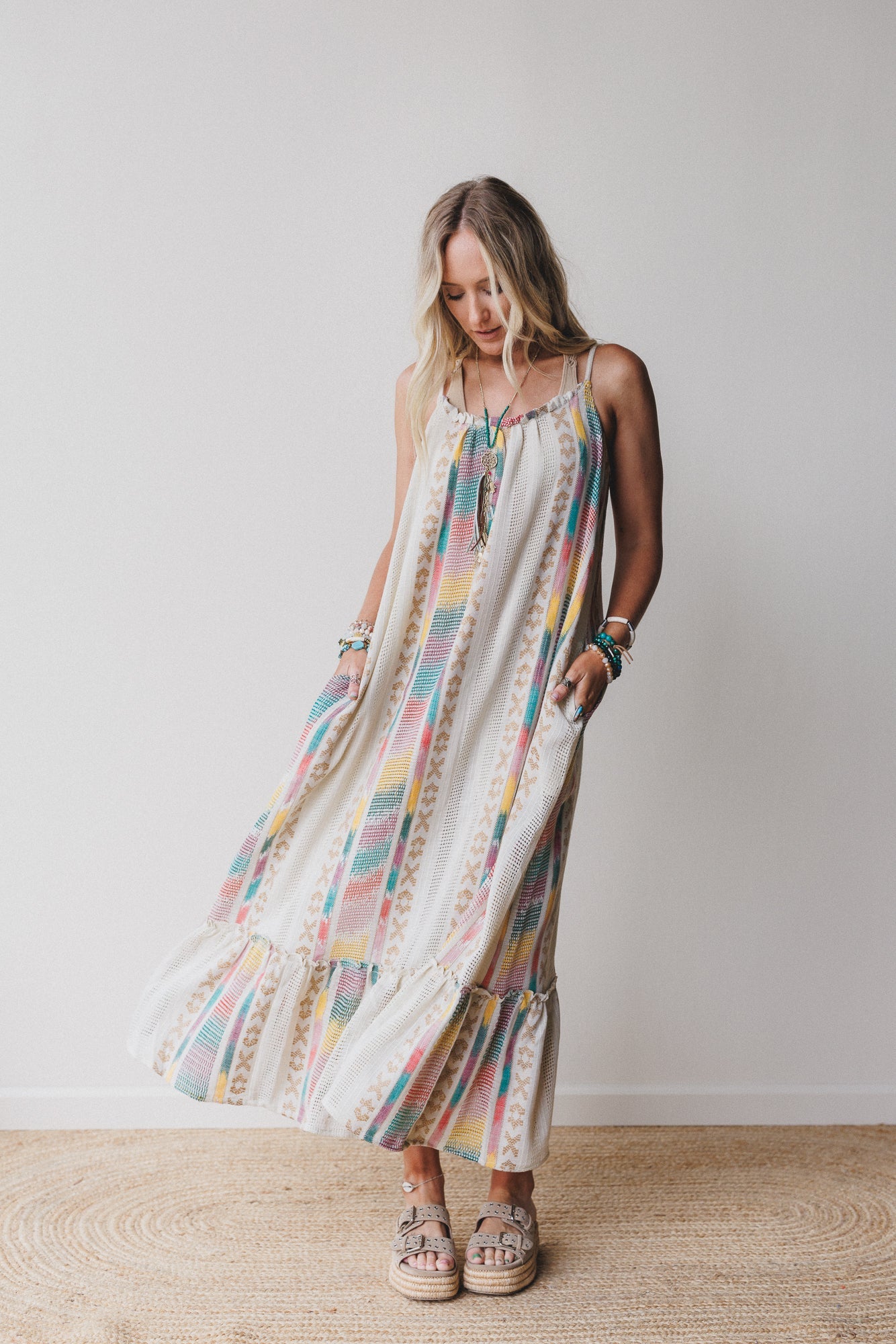 Goa Embroidered Maxi Dress - Cream Multi