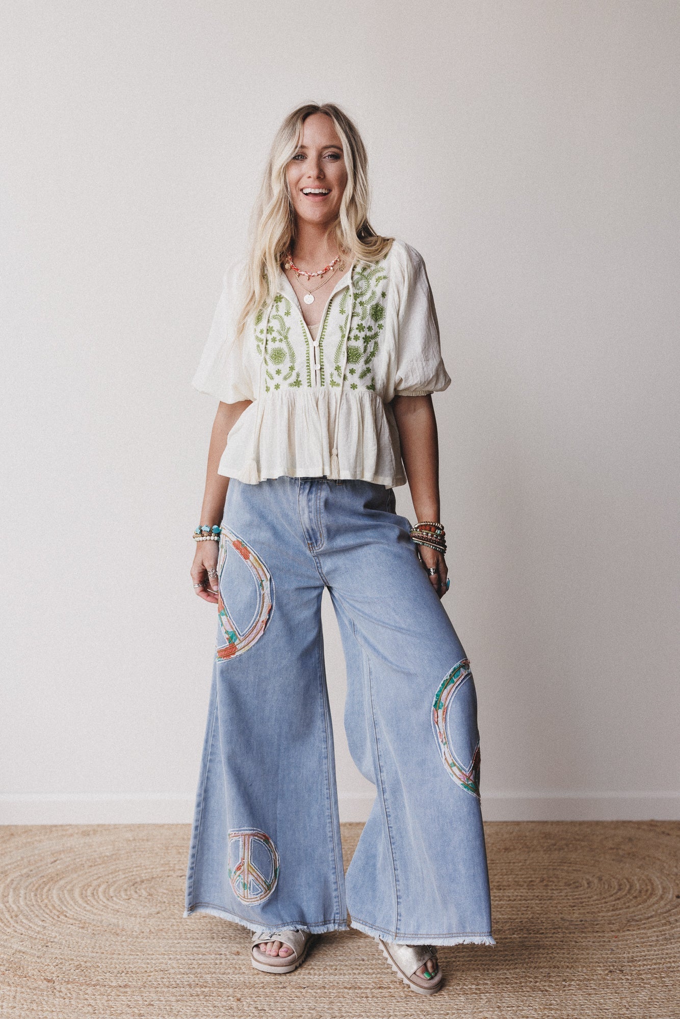 Louella Embroidered Peplum Top - Olive