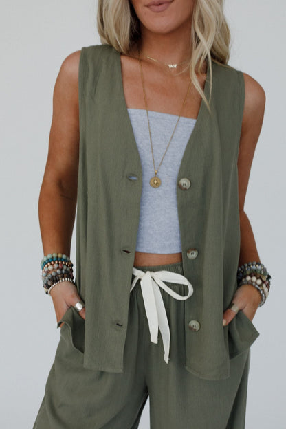 Salt Air Button Vest - Olive