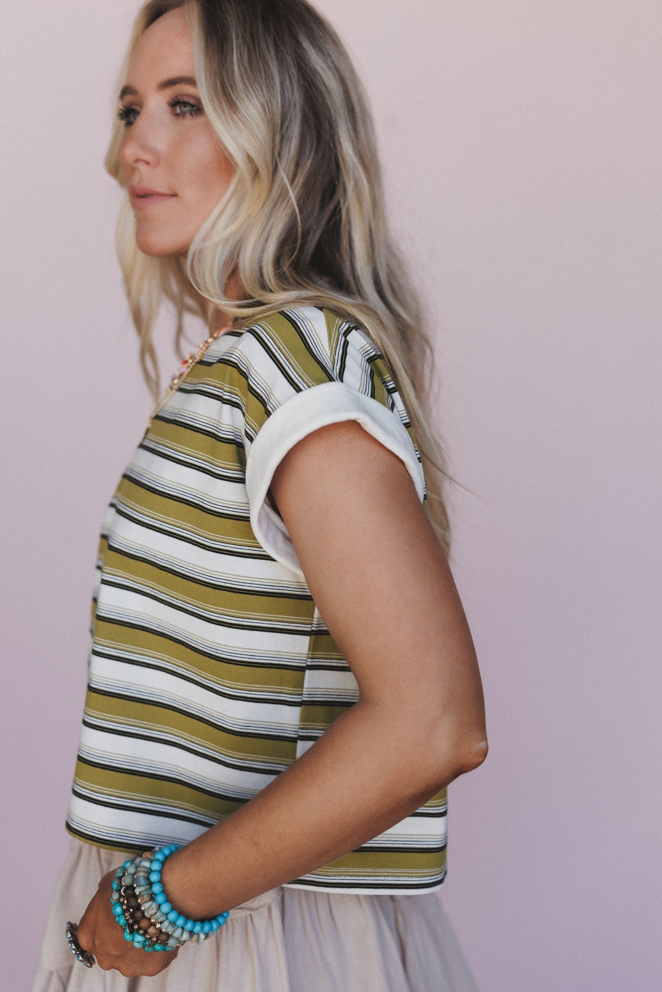 All Day Cool Striped Top - Olive Multi