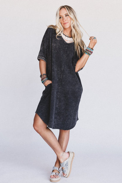 Stormy Skies Tee Dress - Black
