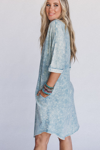 Stormy Skies Tee Dress - Blue