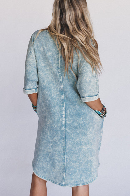 Stormy Skies Tee Dress - Blue