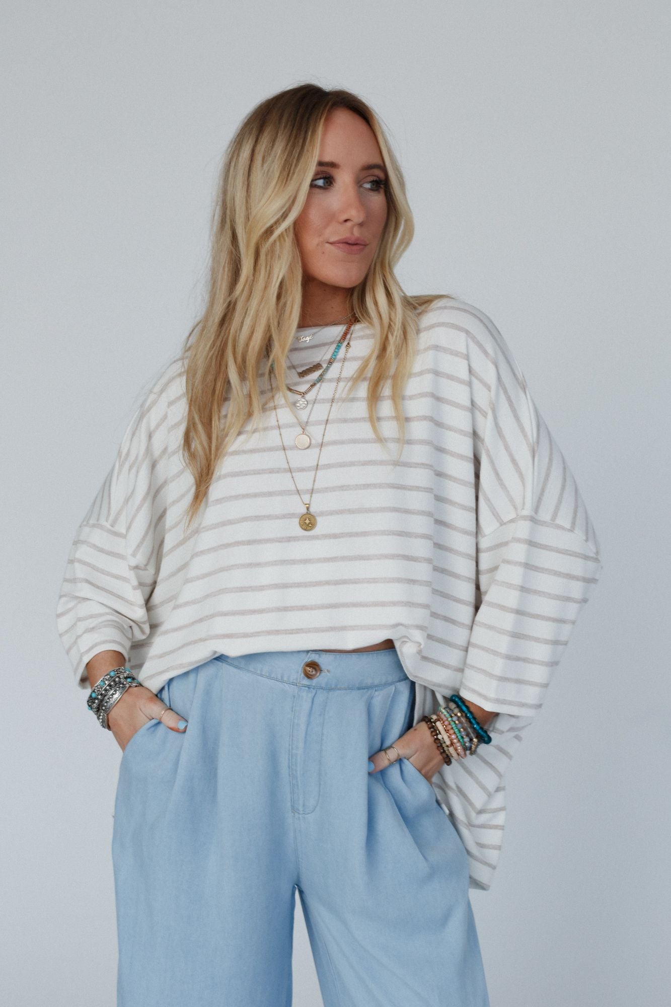 The Nest Swaying Stripes Top - Oatmeal