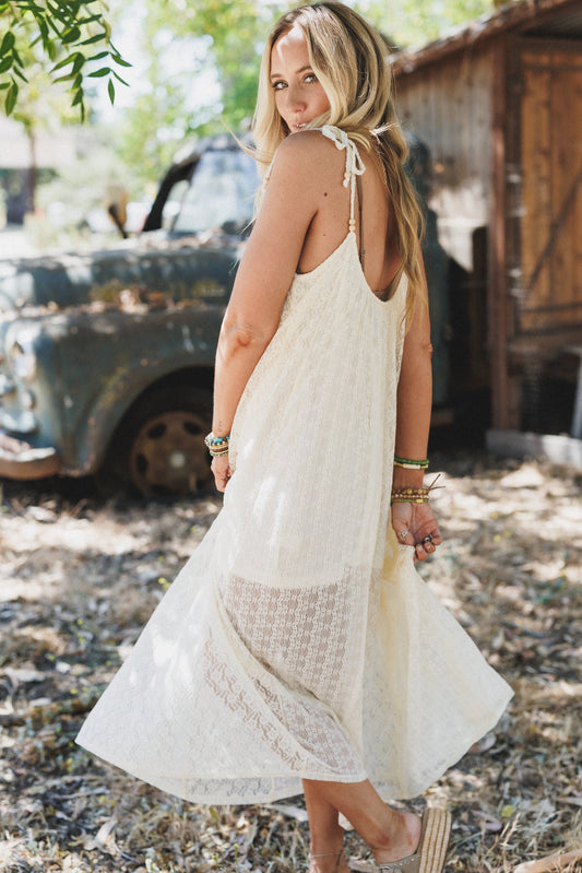 First Kiss Floral Lace Maxi Dress - Cream