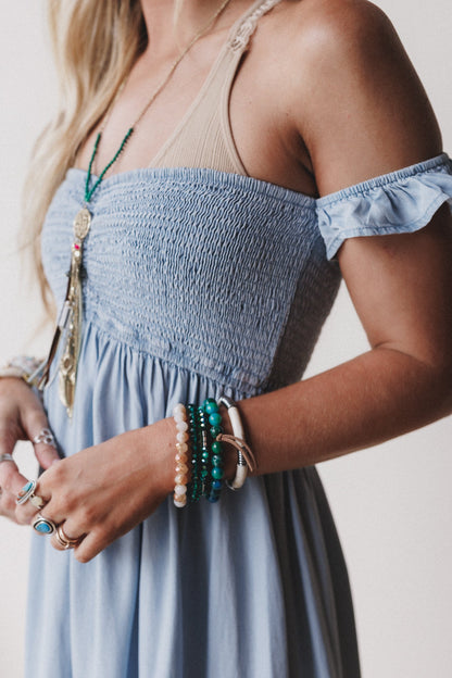 Prairie Sky Smocked Maxi Dress - Blue