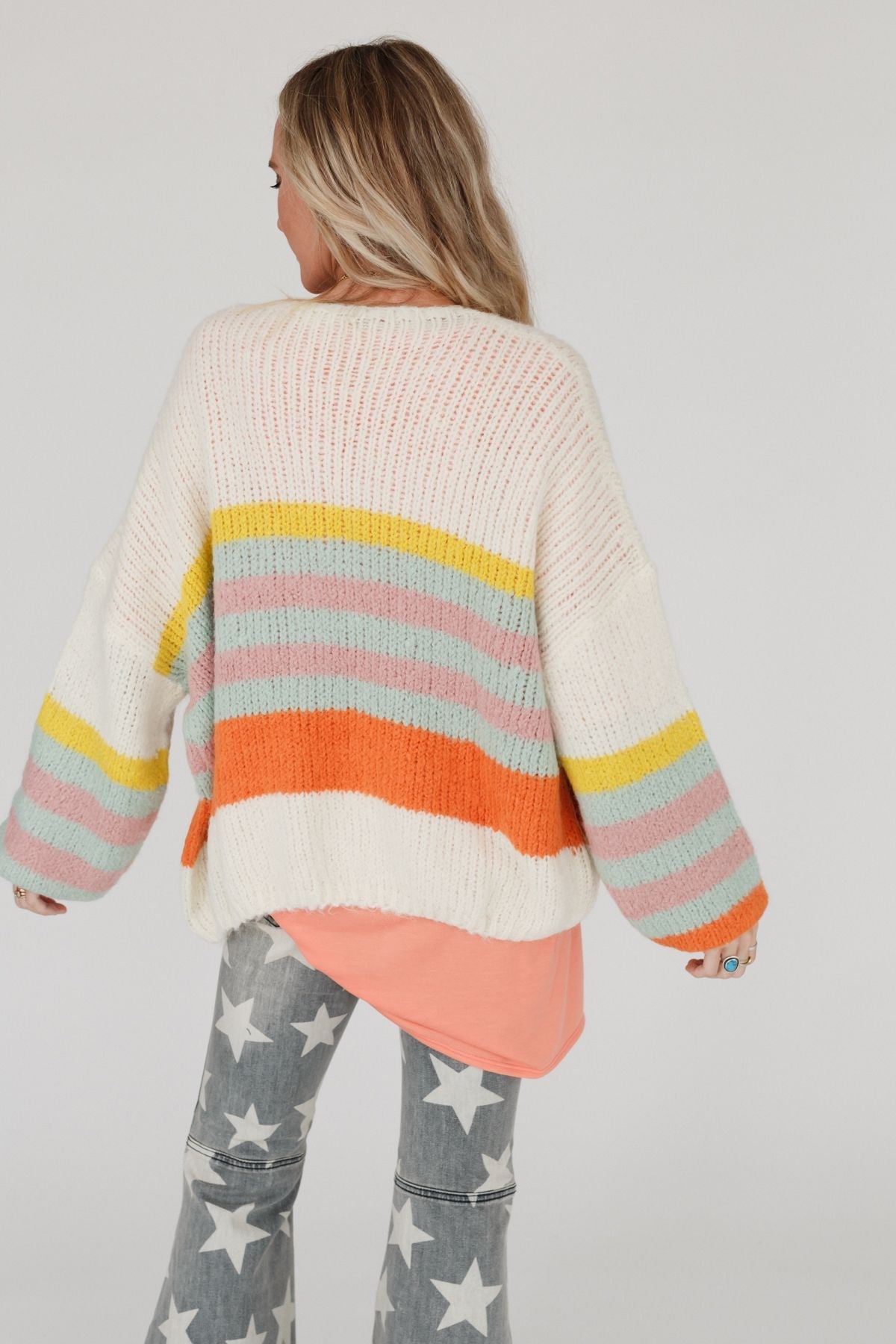 Retro Babe Striped Cardigan - Cream