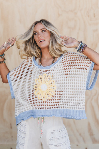 Beachy Breeze Flower Sweater - Ivory