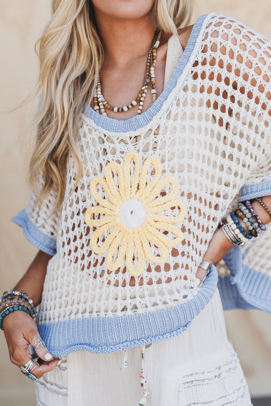 Beachy Breeze Flower Sweater - Ivory