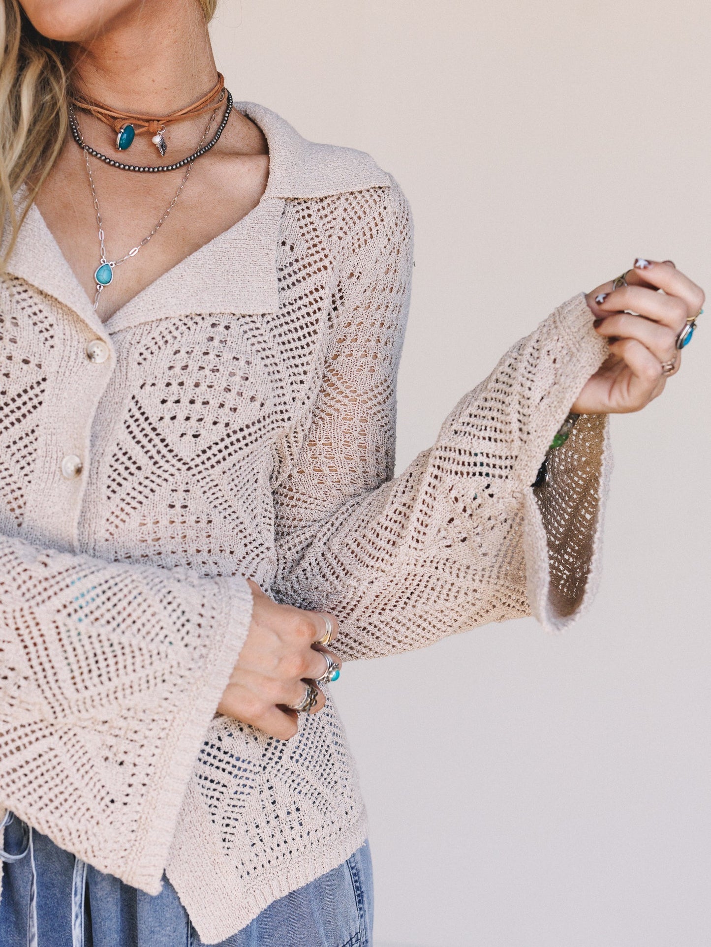 Nothing Urgent Button Up Top - Oatmeal