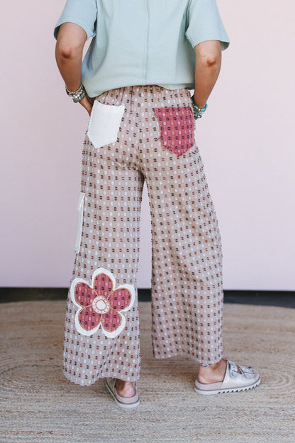 Flower Power Patchwork Pants - Taupe