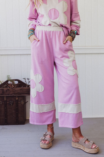 Drift Path Flower Patched Pants - Lilac