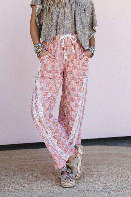 Preppy And Lace Wide Leg Pants - Orange