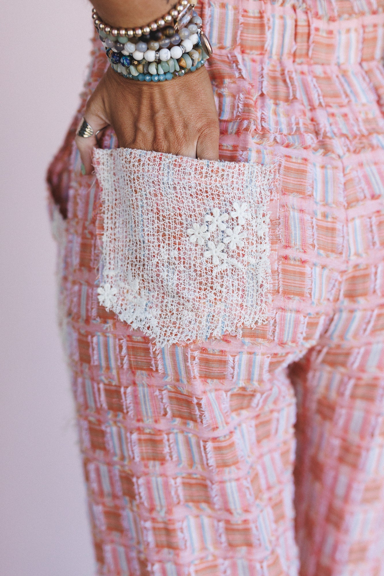 Preppy And Lace Wide Leg Pants - Orange