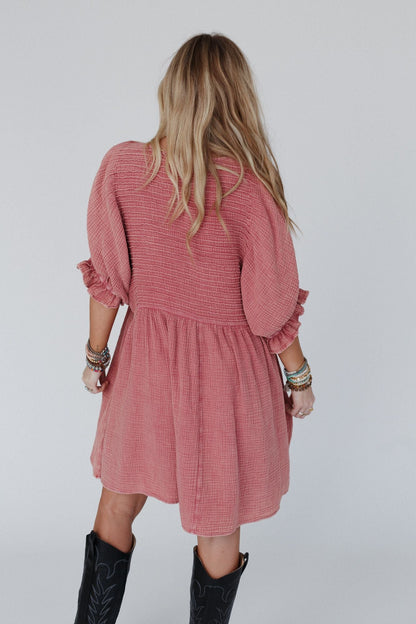 Quinn Puff Sleeve Mini Dress - Rose
