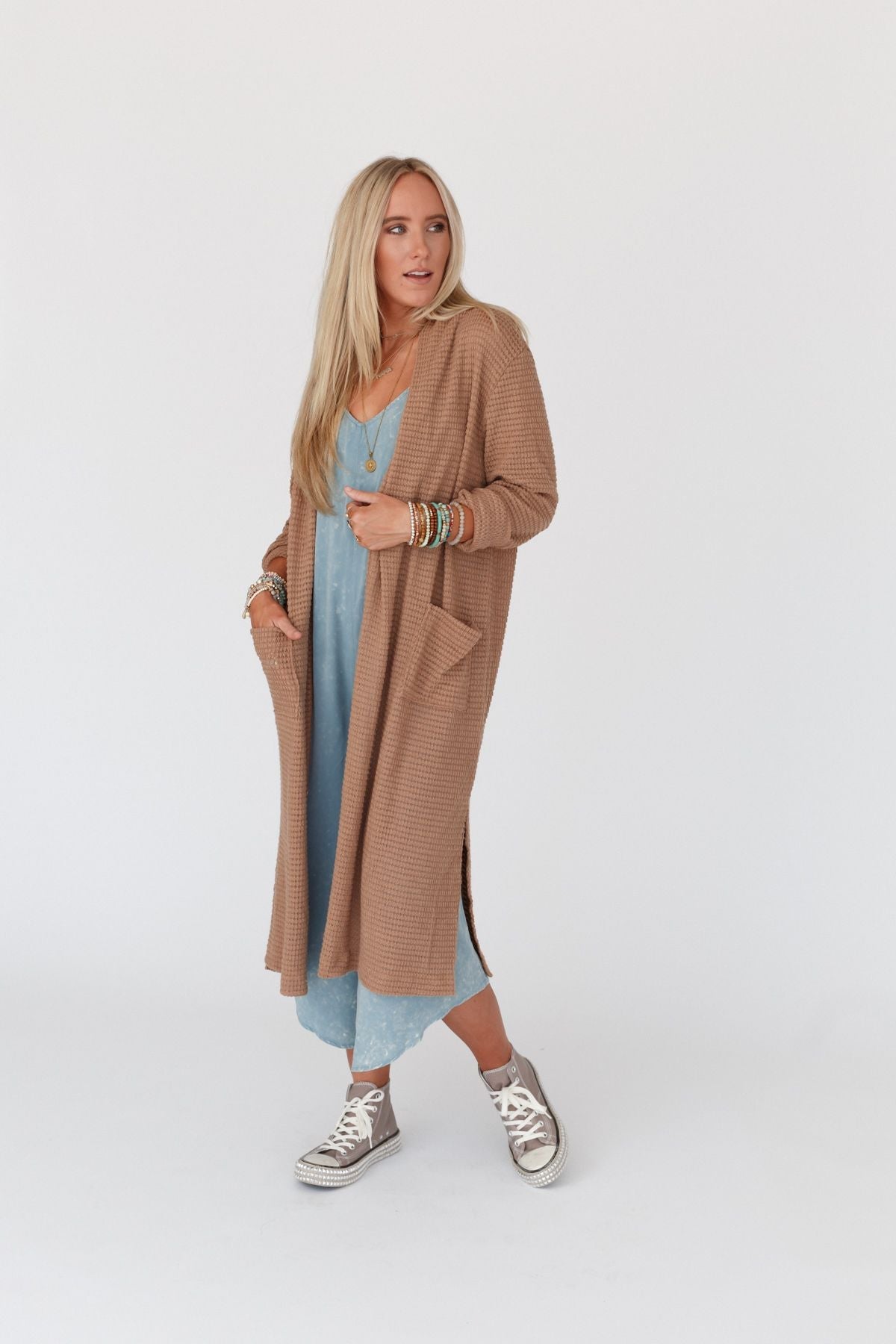 The Nest Jayde Waffle Knit Cardigan - Taupe