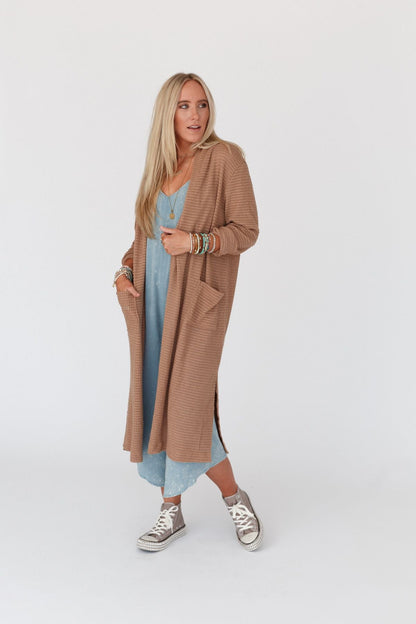 The Nest Jayde Waffle Knit Cardigan - Taupe