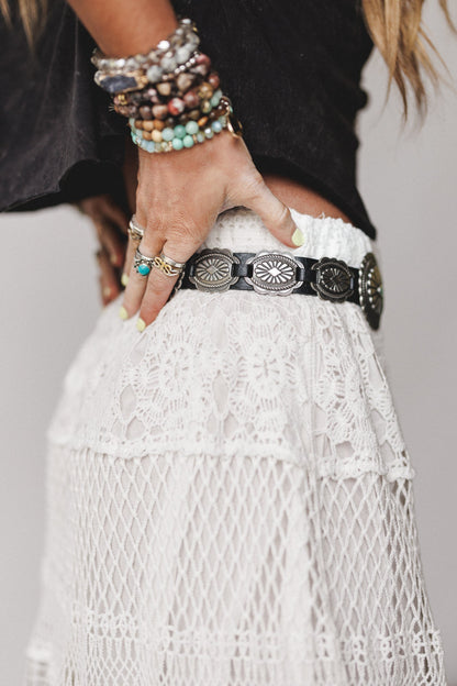 Austin Turquoise Concho Belt - Black