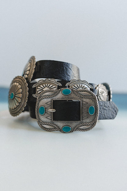 Austin Turquoise Concho Belt - Black