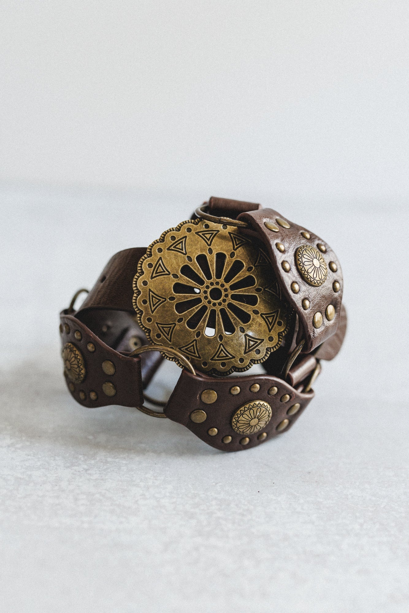 Rustic Medallion Concho Belt - Brown