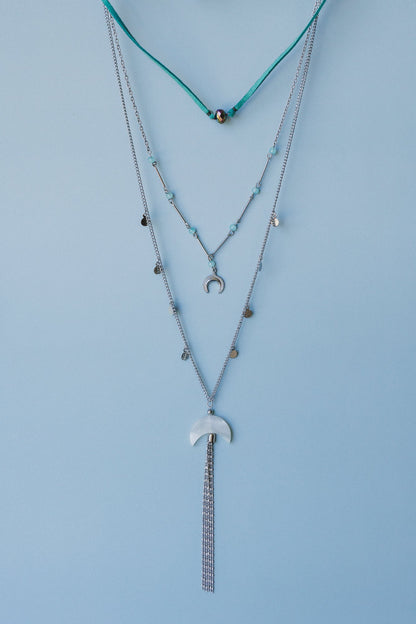 Blue Moonstone Layered Necklace - Blue Multi