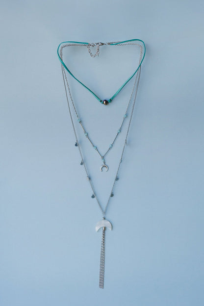 Blue Moonstone Layered Necklace - Blue Multi