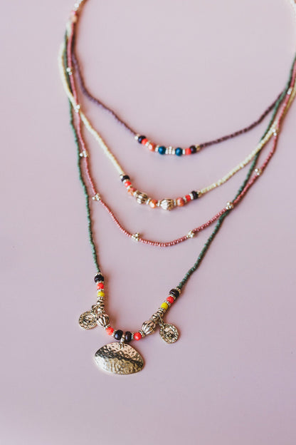 Boho Glow Layered Necklace - Orange Multi