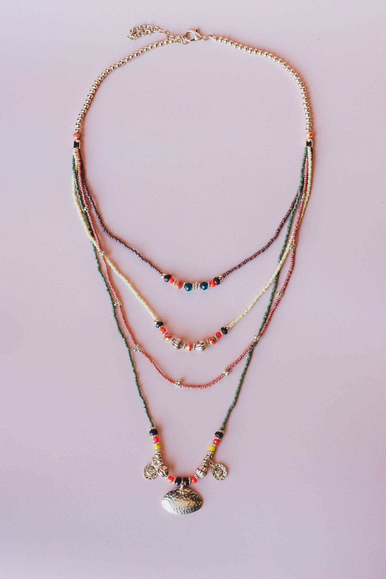 Boho Glow Layered Necklace - Orange Multi