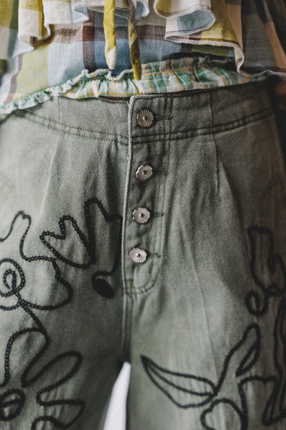 Sweet On You Embroidered Pants - Green