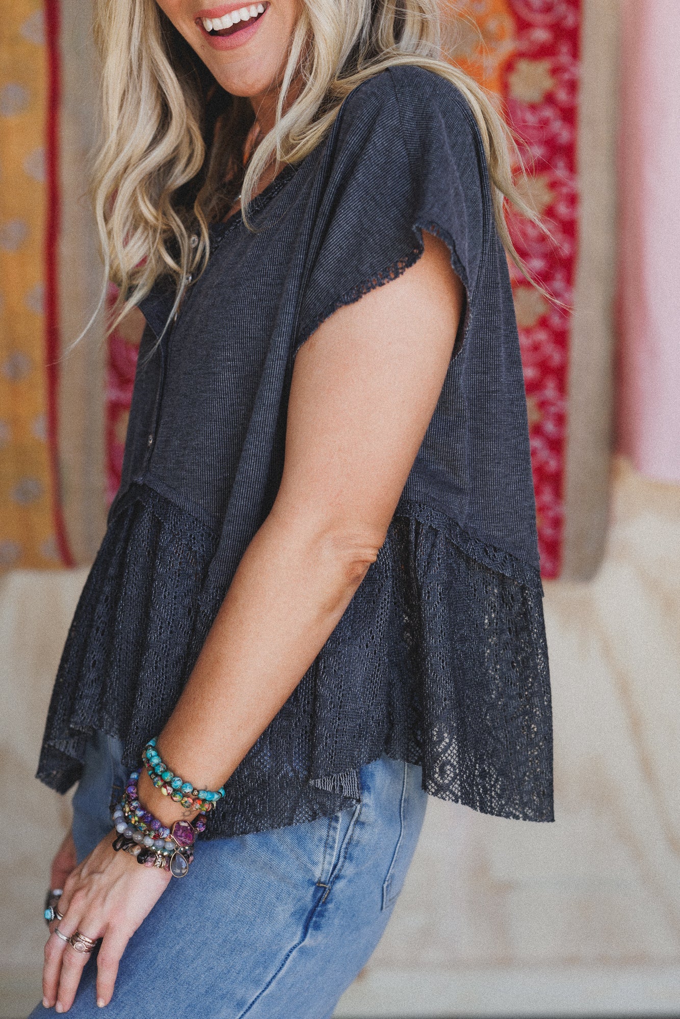 Callie Short Sleeve Tee - Charcoal