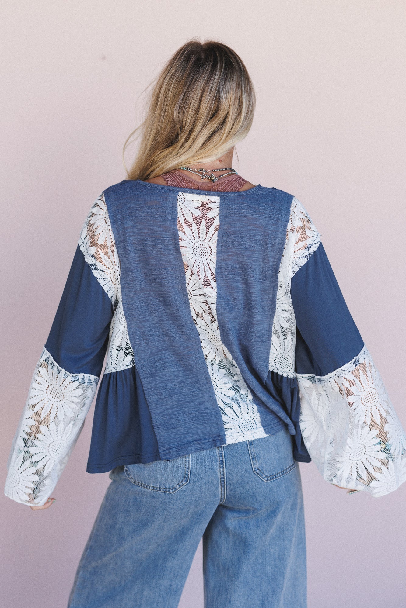 Soft Bloom Lace Flare Top - Indigo