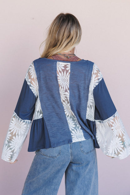 Soft Bloom Lace Flare Top - Indigo