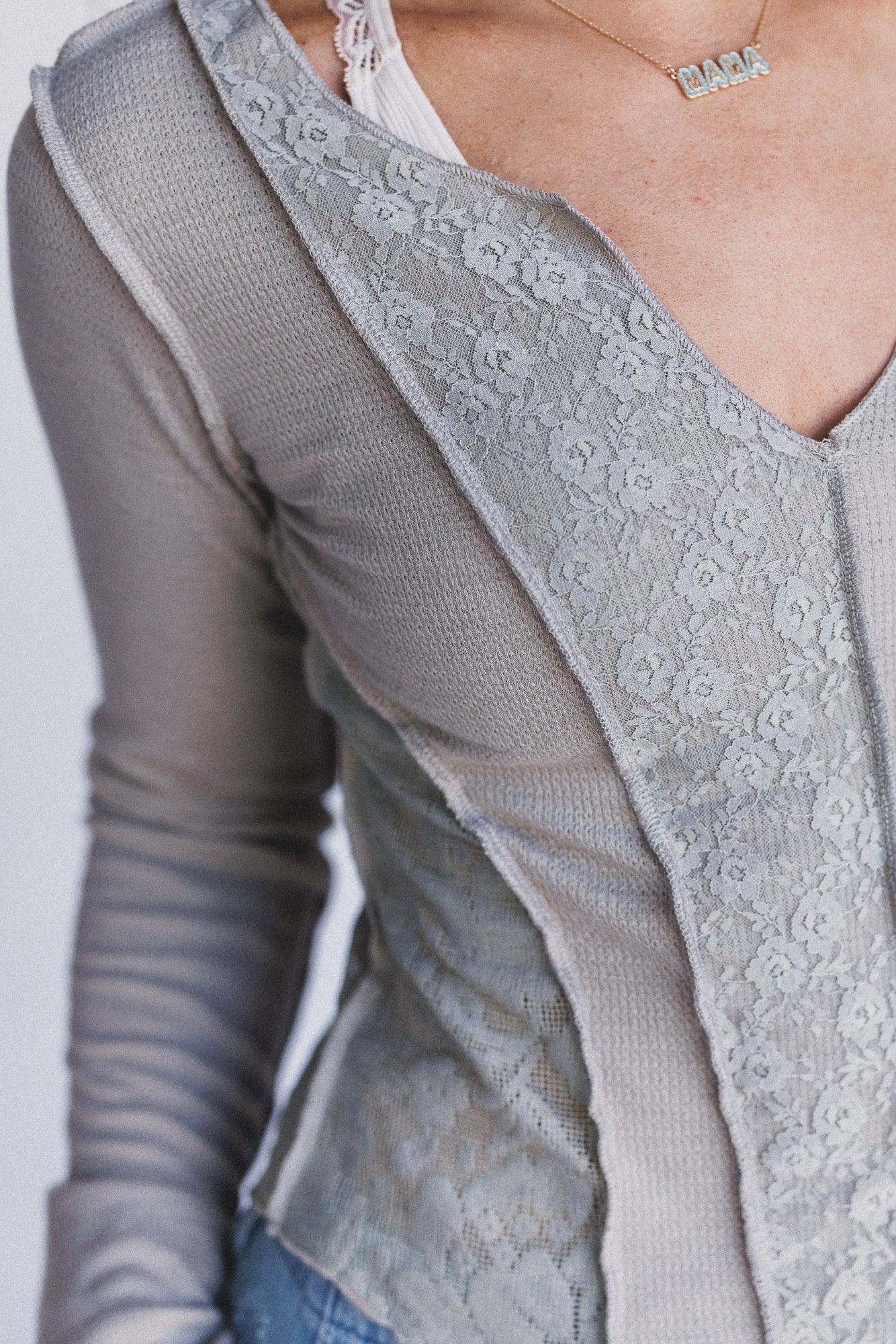 Caia Long Sleeve Lace Top - Gray