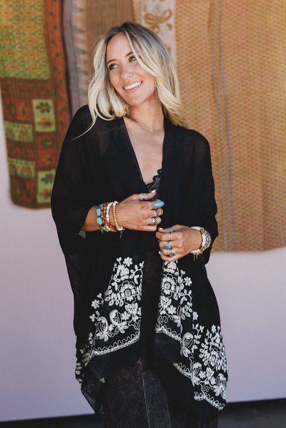 Sunset Fern Kimono - Black
