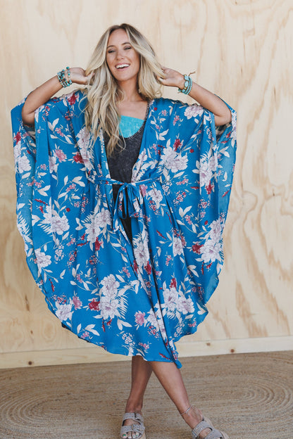 Free Flowin' Butterfly Sleeve Kimono - Teal
